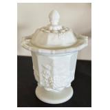 Set of 3 Vintage Milk Glass Compotes and Covered Candy Dishes with Grapevine Motif