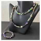 Cloisonne Style Beaded Poisoning Necklace and Bracelet