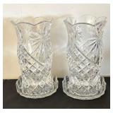 Pair of Crystal Candleholders with Starburst Pattern