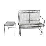 Outdoor Metal Glider Bench with Matching Side Table