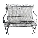 Outdoor Metal Glider Bench with Matching Side Table