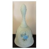 Fenton Hand Painted Satin Glass Bell with Blue Floral Design