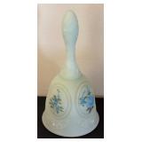 Fenton Hand Painted Satin Glass Bell with Blue Floral Design