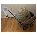Vintage Wicker Baby Stroller with Metal Frame