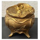 Rogers 940 Antique  Gilt Jewelry Casket Box with Floral Lid