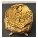 Rogers 940 Antique  Gilt Jewelry Casket Box with Floral Lid