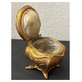 Rogers 940 Antique  Gilt Jewelry Casket Box with Floral Lid