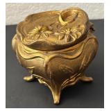 Rogers 940 Antique  Gilt Jewelry Casket Box with Floral Lid