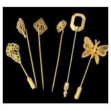 Set of 6 Vintage Gold-Tone Brooch Pins with Decorative Designs