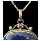 Sterling Silver Wave Pendant Necklace with Blue Stone, 18 Inch Chain