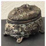 Ornate Vintage Metal Jewelry Casket Box with Floral Embossing