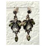 Sterling Silver Earrings with Green and Clear Stones