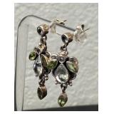 Sterling Silver Earrings with Green and Clear Stones