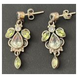 Sterling Silver Earrings with Green and Clear Stones