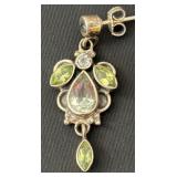 Sterling Silver Earrings with Green and Clear Stones