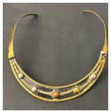 Set of 2 Alpaca Metal Collar Necklaces Including Embellished and Twisted Designs