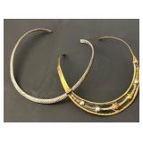 Set of 2 Alpaca Metal Collar Necklaces Including Embellished and Twisted Designs