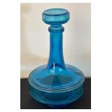 Vintage Belgian Blue Glass Decanter