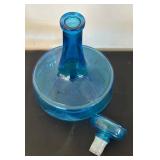 Vintage Belgian Blue Glass Decanter