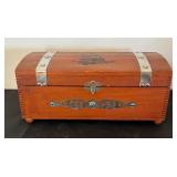 Vintage Wooden Box with Collection of Embroidered and Printed Handkerchiefs