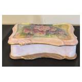 Hand-Painted Vintage Porcelain Jewelry Box with Floral Design