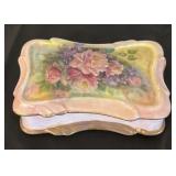Hand-Painted Vintage Porcelain Jewelry Box with Floral Design