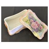 Hand-Painted Vintage Porcelain Jewelry Box with Floral Design