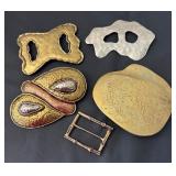 Collection of 5 Vintage Metal Belt Buckles, Mexico Marked, Various Designs