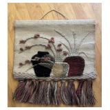 Vintage Woven Tapestry Wall Hanging with Vase Motif