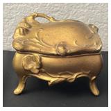 Vintage Gold-Tone Coffin Jewelry Box with Floral Design