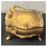Vintage Gold-Tone Coffin Jewelry Box with Floral Design