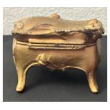 Vintage Gold-Tone Coffin Jewelry Box with Floral Design