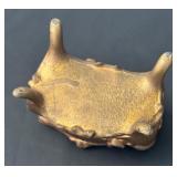 Vintage Gold-Tone Coffin Jewelry Box with Floral Design