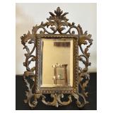 Ornate Vintage Brass Tabletop Mirror with Decorative Frame