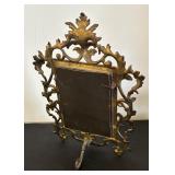 Ornate Vintage Brass Tabletop Mirror with Decorative Frame
