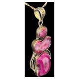 Sterling Silver Necklace with Dyed Pink Agate Pendant
