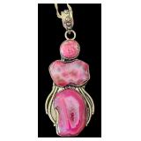 Sterling Silver Necklace with Dyed Pink Agate Pendant