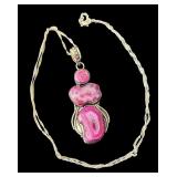 Sterling Silver Necklace with Dyed Pink Agate Pendant