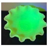 Vintage Fenton Uranium Glass Custard Bowl with Ruffled Edge