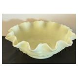 Vintage Fenton Uranium Glass Custard Bowl with Ruffled Edge