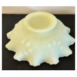 Vintage Fenton Uranium Glass Custard Bowl with Ruffled Edge