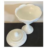 Set of 3 Vintage Milk Glass Compotes with Grape Motif Lids