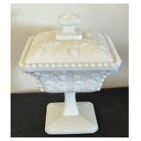 Set of 3 Vintage Milk Glass Compotes with Grape Motif Lids