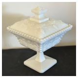 Set of 3 Vintage Milk Glass Compotes with Grape Motif Lids