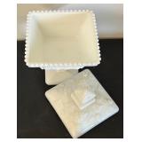 Set of 3 Vintage Milk Glass Compotes with Grape Motif Lids