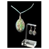 Abalone Pendant Necklace with Matching Earrings Set