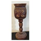Vintage Hand-Carved Wooden Pedestal Vase