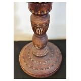 Vintage Hand-Carved Wooden Pedestal Vase