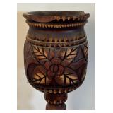 Vintage Hand-Carved Wooden Pedestal Vase