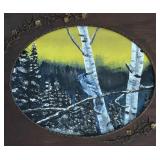 Vintage Original Painting of Blue Jay in Forest with Ornate Frame